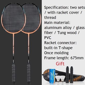 Een Paar Professionele Badminton Rackets Set Ultra Licht Dubbele Badminton Racket Titanium Legering Lichtste Spelen Badminton Hele zwart oranje