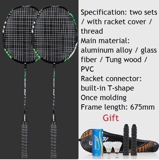 Een Paar Professionele Badminton Rackets Set Ultra Licht Dubbele Badminton Racket Titanium Legering Lichtste Spelen Badminton Hele zwart