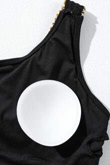 Eén-schouder Gevoerde Zwemoutfit Met Uitsnijding Zwart