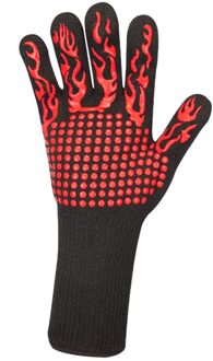 Een Stuk Bbq Handschoenen Hoge Temperatuur Weerstand Ovenwanten 800 Graden Brandwerende Barbecue Warmte Isolatie Magnetron Handschoenen 1stk rood