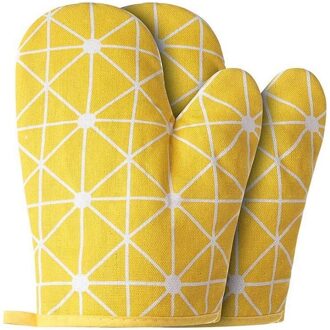 Een Stuk Bbq Handschoenen Hoge Temperatuur Weerstand Ovenwanten 800 Graden Brandwerende Barbecue Warmte Isolatie Magnetron Handschoenen 2stk geel