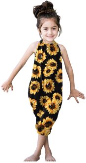 Een Stuk Meisje Romper Jumpsuit Kids Bloem Halter Mouwloze Romper Jumpsuit Speelpakje Outfits Zomer Bloemen Mode Sunsuit 3-4 Years