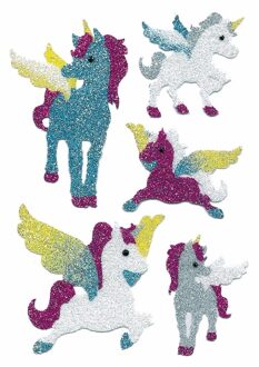 Eenhoorn glitter kinder stickers 2 vellen - agenda of poezie album stickers