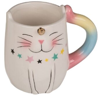 Eenhoorn kat mok - wit - keramiek - 13 cm - regenboog print katten beker
