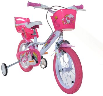 Eenhoorn Kinderfiets - Meisjes - 16 inch - Wit/Roze