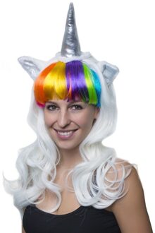 Eenhoorn regenboog verkleed pruik - carnaval verkleed accessoire - voor dames Multi