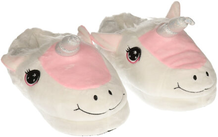 Eenhoorn sloffen - wit / roze - comfortabel - dieren pantoffels - volwassenen