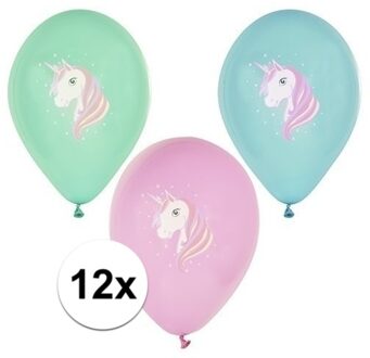 Eenhoorn thema print ballonnen 29 cm - 12x stuks - Unicorn kinder verjaardag thema Multi