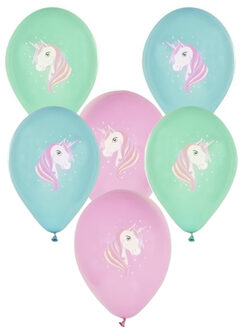 Eenhoorn thema print ballonnen 29 cm - 6x stuks - Unicorn kinder verjaardag thema Multi