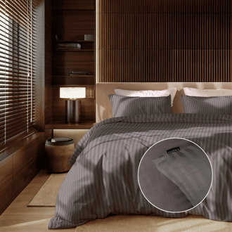 Eenpersoons Dekbedovertrek Satijnstreep - Antraciet 140x200 cm - Katoen-Satijn - Dekbedovertrek met kussensloop
