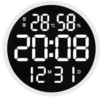 Eenvoudig Woonkamer Led Ronde Wandklok Digitale Display Temperatuur Datum M68E W-EU