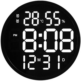 Eenvoudig Woonkamer Led Ronde Wandklok Digitale Display Temperatuur Datum M68E zwart-US