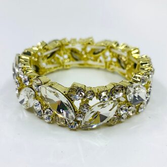 Eenvoudige Ab Kleur Crystal Manchet Armbanden Armband Grote Brede Stretch Bangle Sieraden Giften Voor Vrouwen Bruiloft Accesorios goud kristal