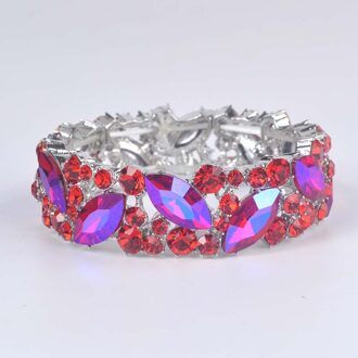 Eenvoudige Ab Kleur Crystal Manchet Armbanden Armband Grote Brede Stretch Bangle Sieraden Giften Voor Vrouwen Bruiloft Accesorios rood AB