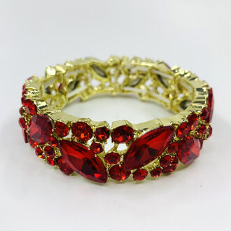 Eenvoudige Ab Kleur Crystal Manchet Armbanden Armband Grote Brede Stretch Bangle Sieraden Giften Voor Vrouwen Bruiloft Accesorios rood