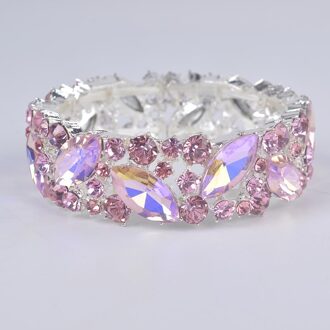 Eenvoudige Ab Kleur Crystal Manchet Armbanden Armband Grote Brede Stretch Bangle Sieraden Giften Voor Vrouwen Bruiloft Accesorios roze AB