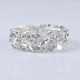 Eenvoudige Ab Kleur Crystal Manchet Armbanden Armband Grote Brede Stretch Bangle Sieraden Giften Voor Vrouwen Bruiloft Accesorios zilver