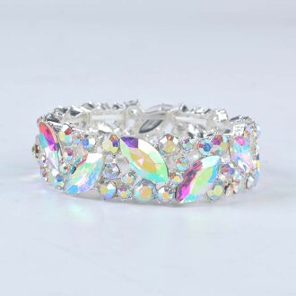 Eenvoudige Ab Kleur Crystal Manchet Armbanden Armband Grote Brede Stretch Bangle Sieraden Giften Voor Vrouwen Bruiloft Accesorios