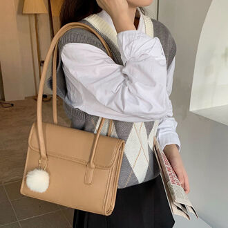 Eenvoudige Effen Kleur Dames Grote Onderarm Zak Luxe Pu Leer Vrouwelijke Aktetas Handtassen Elegante Vrouwen Tote Schoudertassen khaki bal