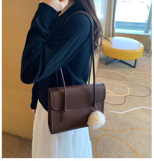 Eenvoudige Effen Kleur Dames Grote Onderarm Zak Luxe Pu Leer Vrouwelijke Aktetas Handtassen Elegante Vrouwen Tote Schoudertassen koffie bal