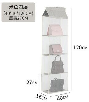Eenvoudige En Praktische Tas Stofzak Opslag Rack Huishoudelijke Kledingkast Opknoping Tas Opbergtas Kleding Opslag Rack Beige four layers