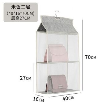 Eenvoudige En Praktische Tas Stofzak Opslag Rack Huishoudelijke Kledingkast Opknoping Tas Opbergtas Kleding Opslag Rack Beige two layers