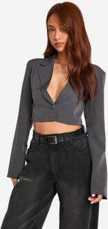 Eenvoudige Geweven Cropped Blazer Met Enkele Knoop, Charcoal - 42