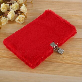 Eenvoudige Harajuku Stijl Vrouwen Notebook A5 Creatieve Studenten Meisjes Pluche Dagboek Notebook Met Slot Prachtige Voor Studenten rood