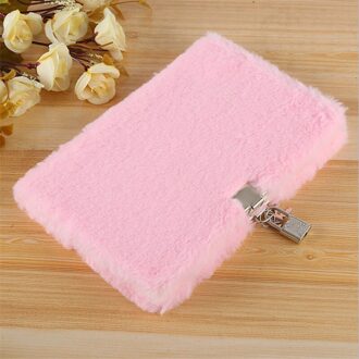 Eenvoudige Harajuku Stijl Vrouwen Notebook A5 Creatieve Studenten Meisjes Pluche Dagboek Notebook Met Slot Prachtige Voor Studenten roze