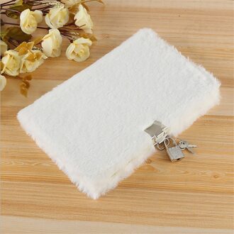 Eenvoudige Harajuku Stijl Vrouwen Notebook A5 Creatieve Studenten Meisjes Pluche Dagboek Notebook Met Slot Prachtige Voor Studenten wit