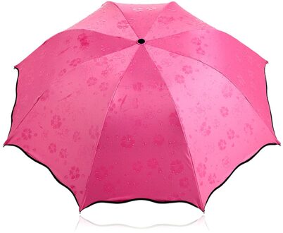 Eenvoudige Mode Vrouwen Paraplu Winddicht Zonnebrandcrème Magie Bloem Koepel Ultraviolet-Proof Parasol Zon Regen Opvouwbare Paraplu DIN889 Rood