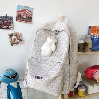 Eenvoudige Nylon Student Schooltas Voor Tiener Meisje Vrouwen Dagelijks Outdoor Rugzak Boek Student Tas khaki / met pendant