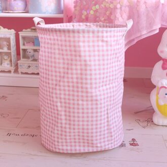 Eenvoudige Plaid Opslag Emmer Vouwen Wasmand Doek Opslag Mand Opbergdoos Thuis Diverse Mand roze Plaid