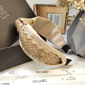Eenvoudige Pu Lederen Driehoek Gevlochten Geknoopt Haarband Vrouwelijke Hoofdband Haaraccessoires Gaan Met Allerlei Drukken Haar, breed Beige