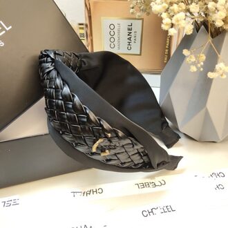 Eenvoudige Pu Lederen Driehoek Gevlochten Geknoopt Haarband Vrouwelijke Hoofdband Haaraccessoires Gaan Met Allerlei Drukken Haar, breed zwart