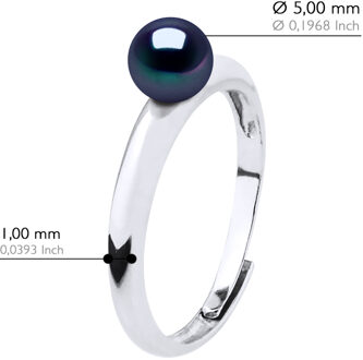 Eenvoudige Ring - Echte Cultured Zoetwaterparels Rond 5-6 mm Zwart - One Size