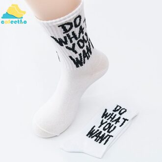 Eenvoudige Stijl Brief Patroon Doen Wat Je Wilt Crew Sokken Unisex Casual Katoen Lange Sokken Skateboard Sox Hip Hop Streetwear wit