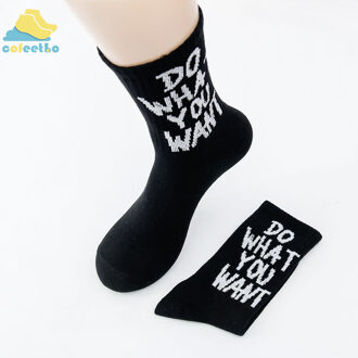 Eenvoudige Stijl Brief Patroon Doen Wat Je Wilt Crew Sokken Unisex Casual Katoen Lange Sokken Skateboard Sox Hip Hop Streetwear zwart