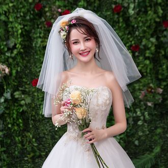 Eenvoudige Twee Lagen Korte Tulle White Wedding Veils Goedkope Ivoor Bridal Veil Voor Bruid Voor Mariage Bruiloft Accessoires Kam nummer 77