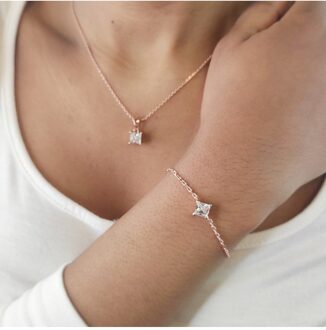 Eenvoudige vierkante Calle-set - Kristal Wit en roségoud - One Size