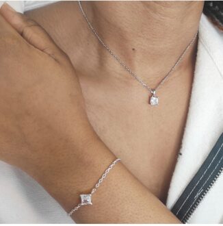 Eenvoudige vierkante Calle-set - Oostenrijks kristal Wit Zilver - One Size