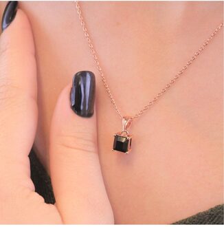 Eenvoudige vierkante hanger - Oostenrijks kristal Zwart en roségoud