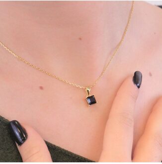 Eenvoudige vierkante hanger - Oostenrijks kristal Zwart/goud