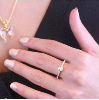 Eenvoudige vierkante ring - Oostenrijks kristal Wit & Goud - O 1/2