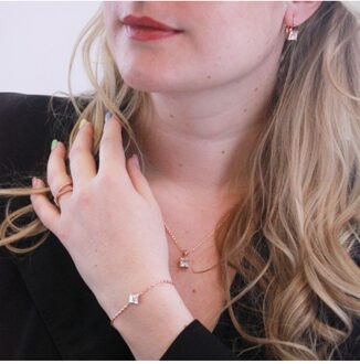 Eenvoudige vierkante sets - Oostenrijks kristal - maat Wit en roségoud