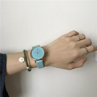 Eenvoudige Vrouwen Horloges Kwaliteiten Groen Dames Quartz Horloges Minimalistische Vrouwelijke Lederen Horloge Blauw