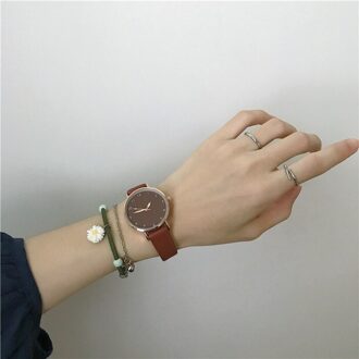 Eenvoudige Vrouwen Horloges Kwaliteiten Groen Dames Quartz Horloges Minimalistische Vrouwelijke Lederen Horloge Bruin