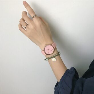 Eenvoudige Vrouwen Horloges Kwaliteiten Groen Dames Quartz Horloges Minimalistische Vrouwelijke Lederen Horloge Roze
