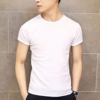 Eenvoudige Zomer Mannen Korte Mouw Ronde Kraag Effen Kleur Casual Slim Fit T-shirt Herenkleding Mannelijke Tops Shirt wit / XXL