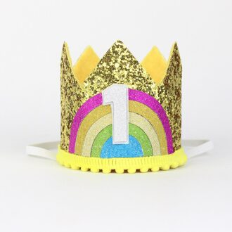 Eerste Verjaardag Kroon 1st Verjaardag Crown Glitter Rainbow Kroon 1st Verjaardag Photo Prop Hoed Eerste Gold Rainbow